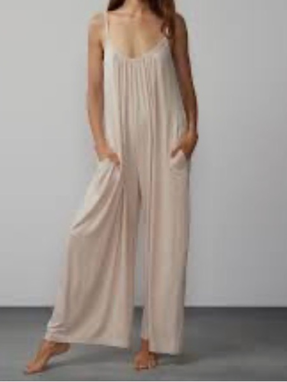 Beige Wide-Leg Sleeveless Jumpsuit